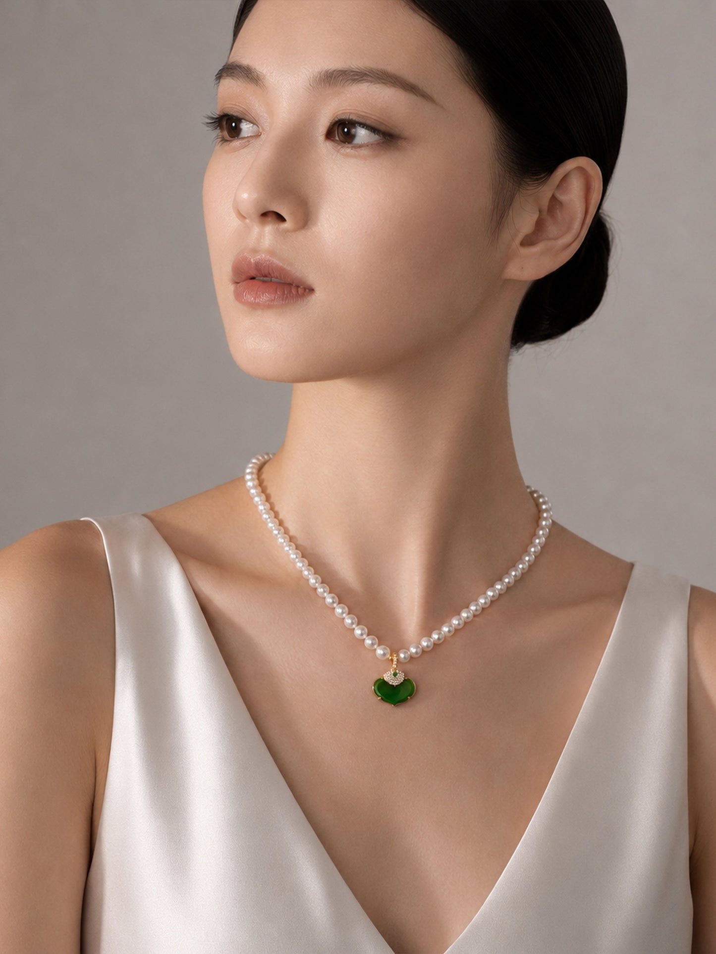 TALU / Double Ruyi / Blessing — Jadeite & Pearl Necklace