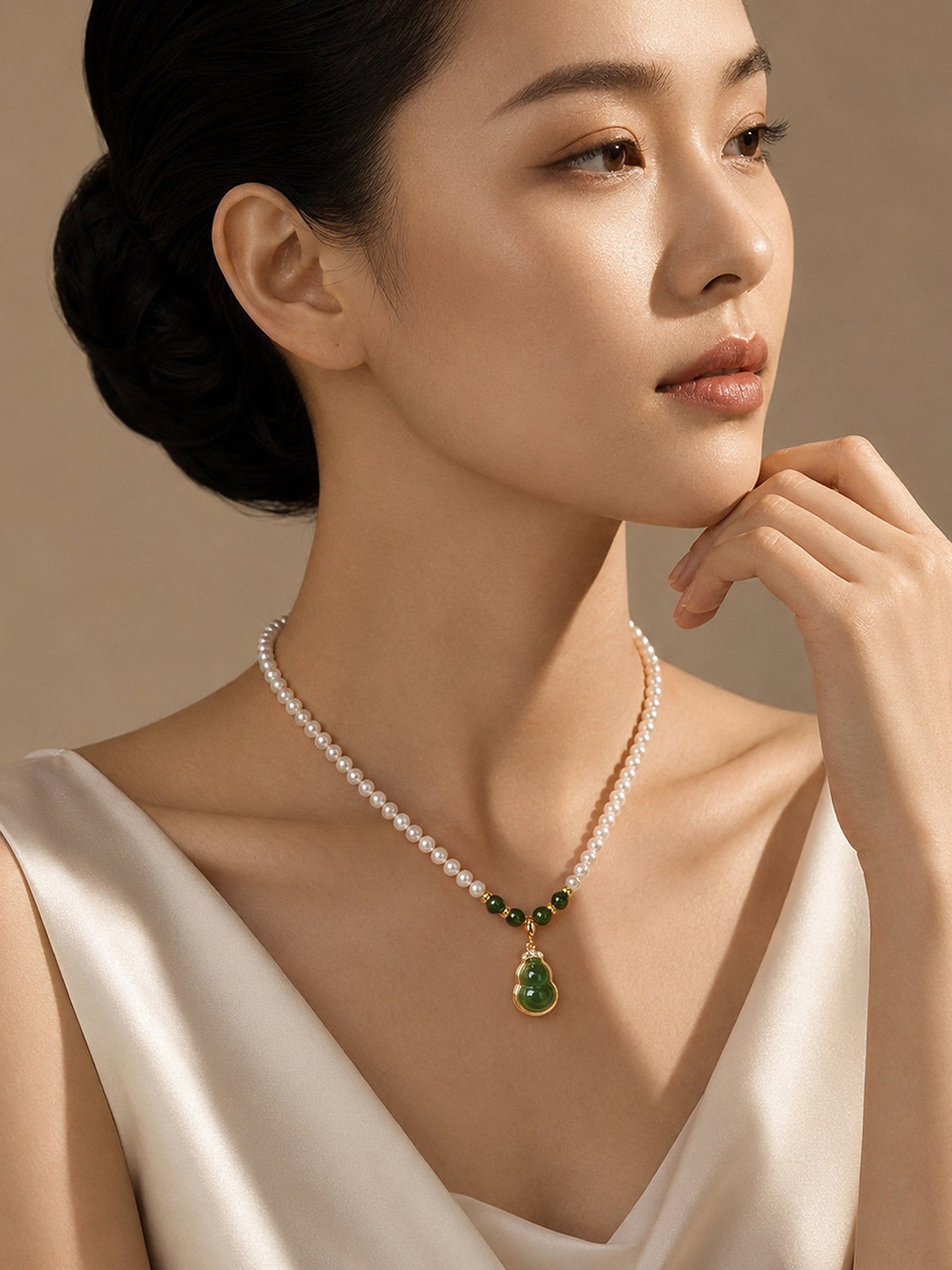 TALU / Pearl & Jade Blessing / Prosperity — Hetian Jade & Pearl Necklace