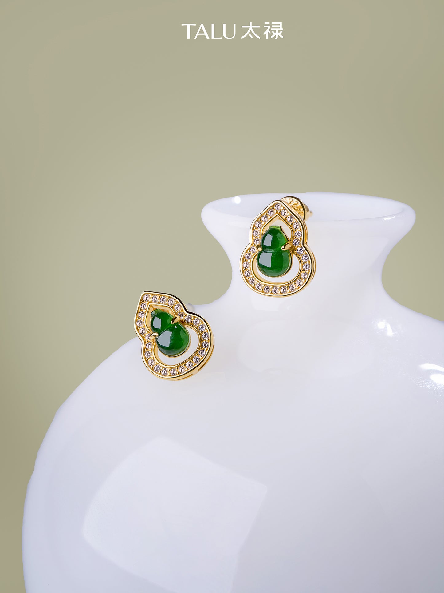 TALU / Fu Lu / Fortune — Jadeite Gourd Stud Earrings
