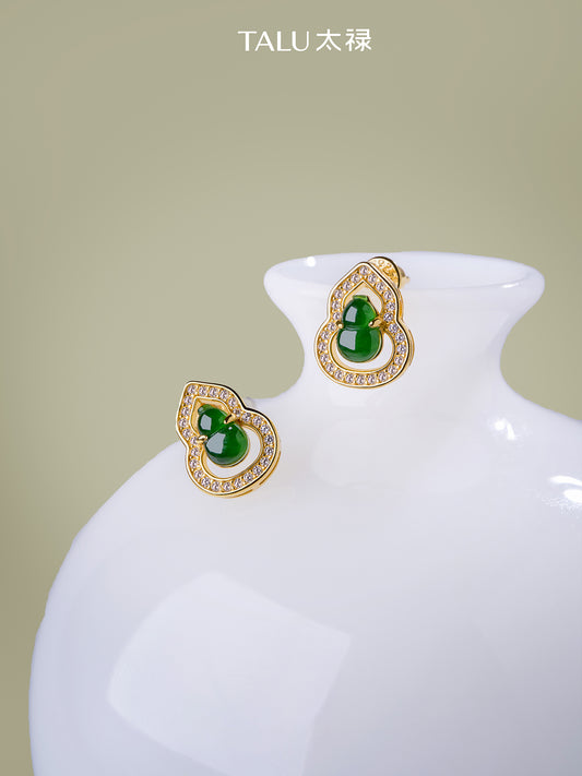 TALU / Fu Lu / Fortune — Jadeite Gourd Stud Earrings