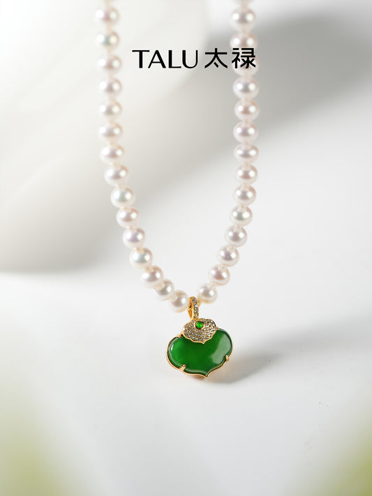 TALU / Double Ruyi / Blessing — Jadeite & Pearl Necklace