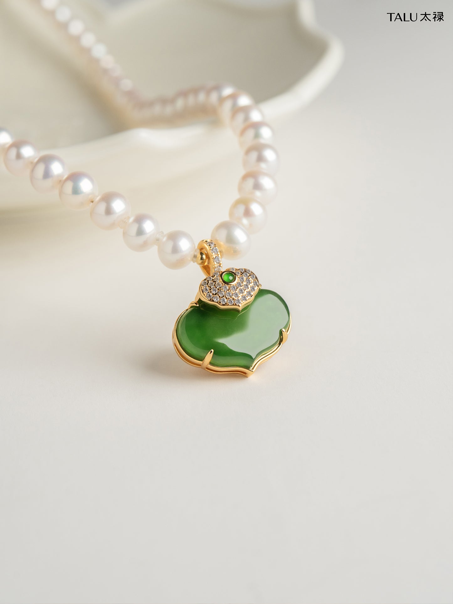 TALU / Double Ruyi / Blessing — Jadeite & Pearl Necklace