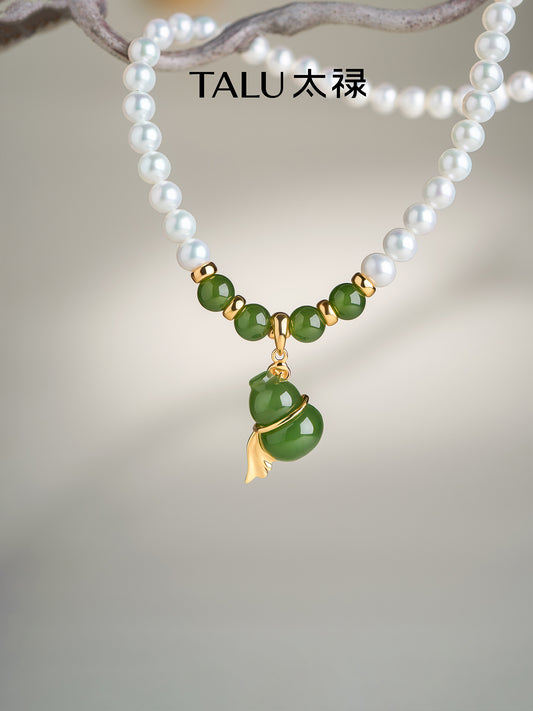 TALU / Fu Lu Ruyi / Abundance — Hetian Jade Gourd & Pearl Necklace