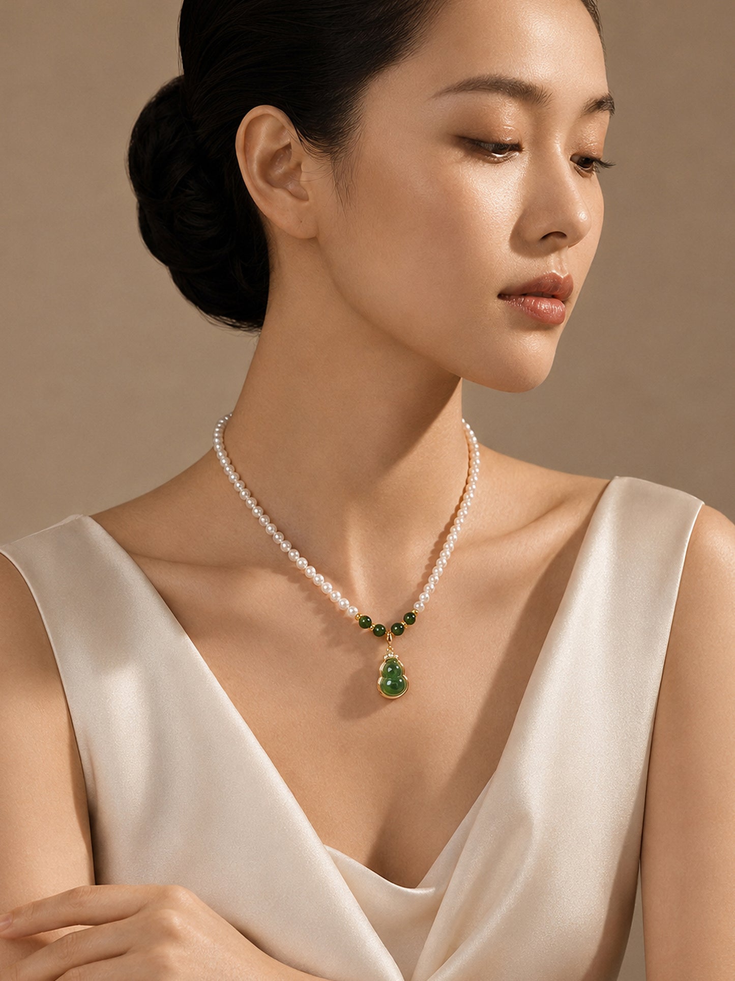 TALU / Pearl & Jade Blessing / Prosperity — Hetian Jade & Pearl Necklace