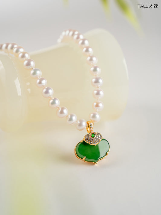 TALU / Double Ruyi / Blessing — Jadeite & Pearl Necklace