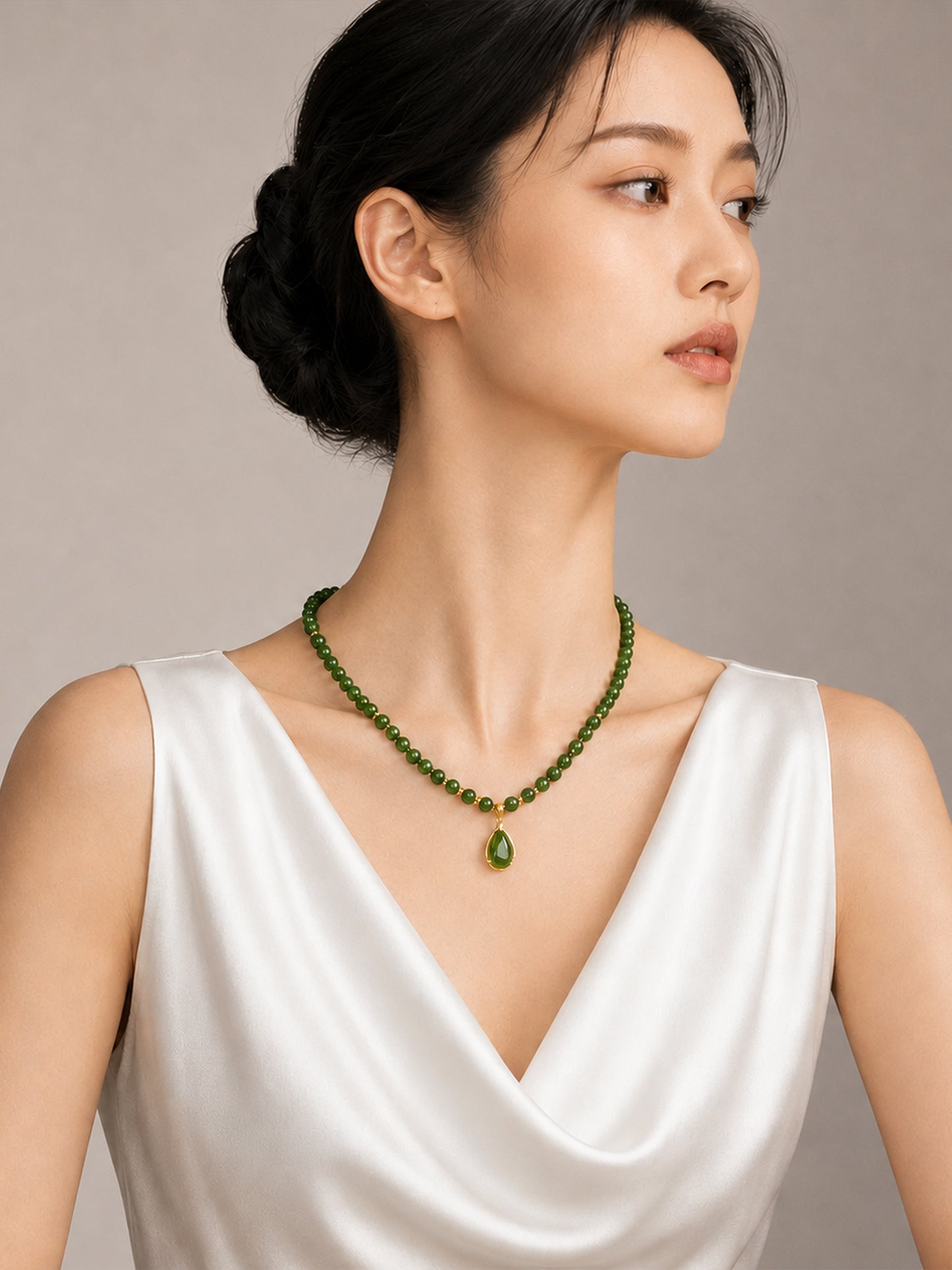TALU / Ruoshui / Gratitude — Hetian Jasper Teardrop Necklace
