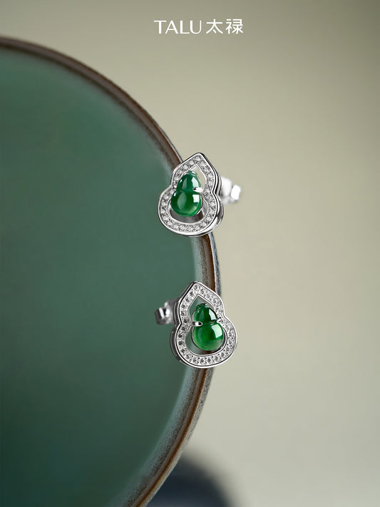 TALU / Fu Lu / Fortune — Jadeite Gourd Stud Earrings
