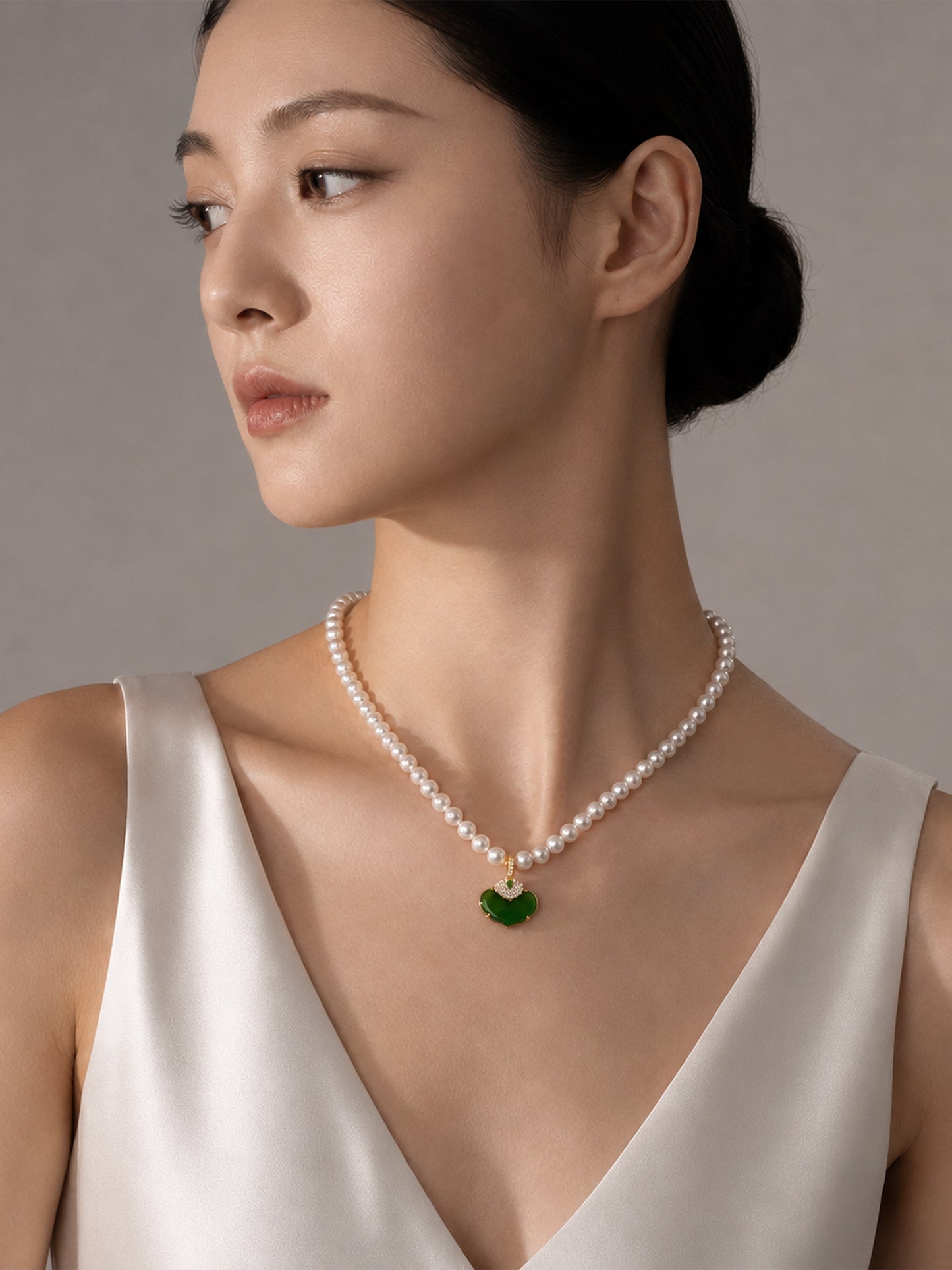 TALU / Double Ruyi / Blessing — Jadeite & Pearl Necklace