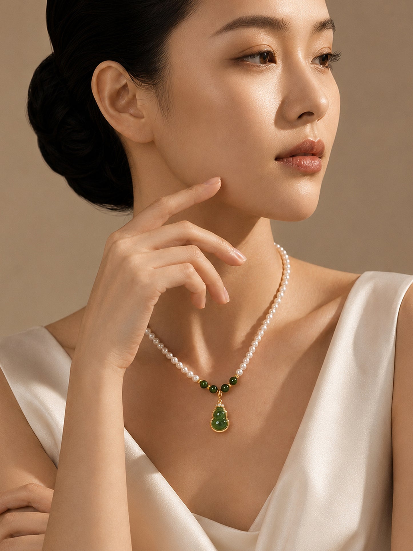 TALU / Pearl & Jade Blessing / Prosperity — Hetian Jade & Pearl Necklace
