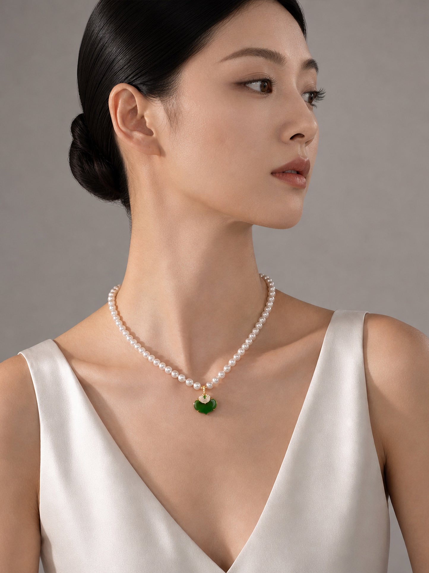 TALU / Double Ruyi / Blessing — Jadeite & Pearl Necklace