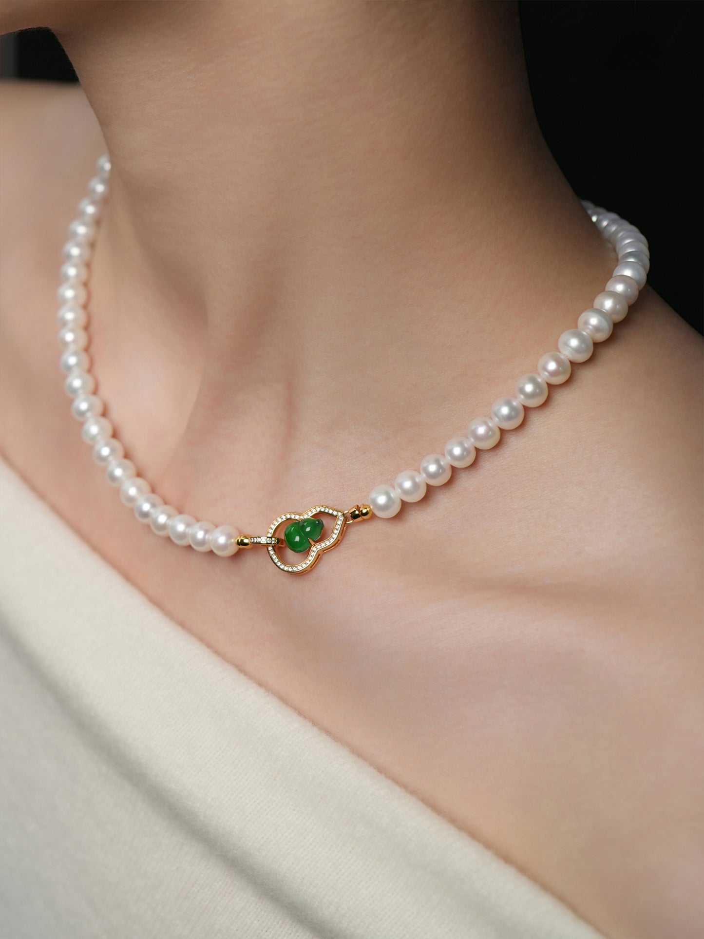 TALU / Guardian / Grace — Jade & Pearl Necklace