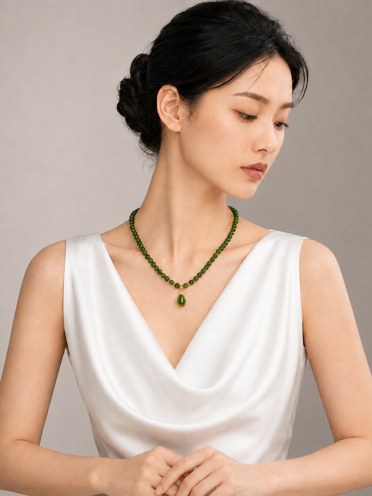 TALU / Ruoshui / Gratitude — Hetian Jasper Teardrop Necklace