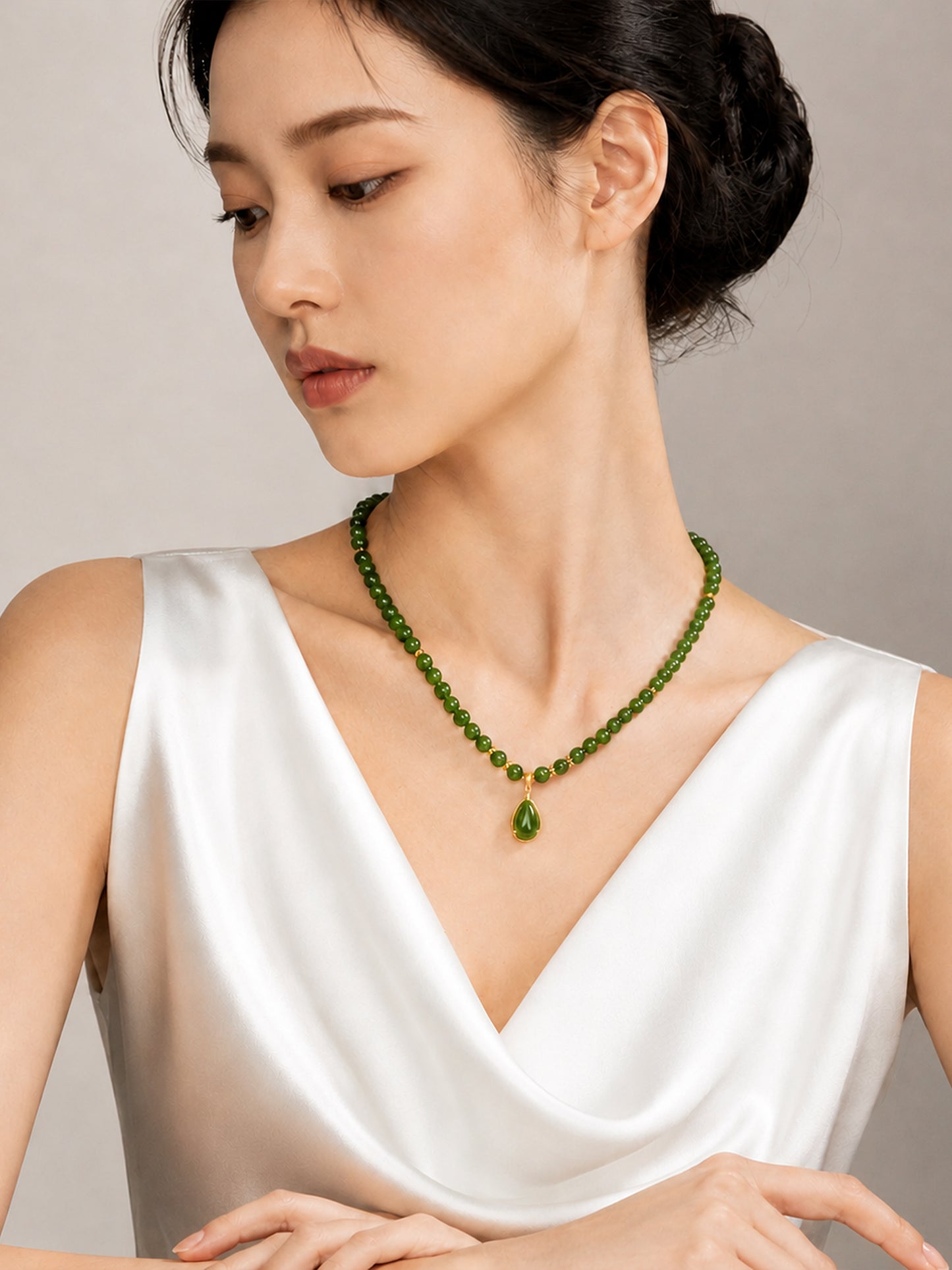 TALU / Ruoshui / Gratitude — Hetian Jasper Teardrop Necklace