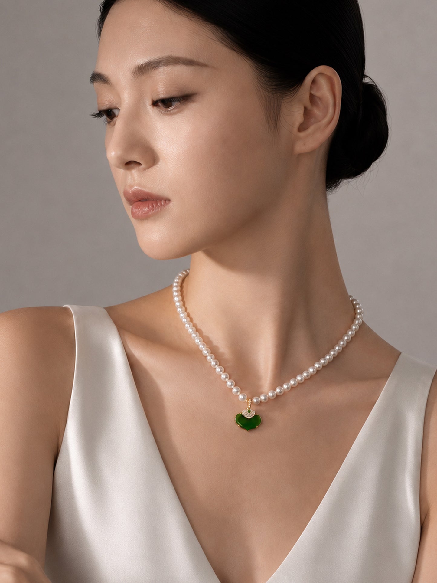 TALU / Double Ruyi / Blessing — Jadeite & Pearl Necklace